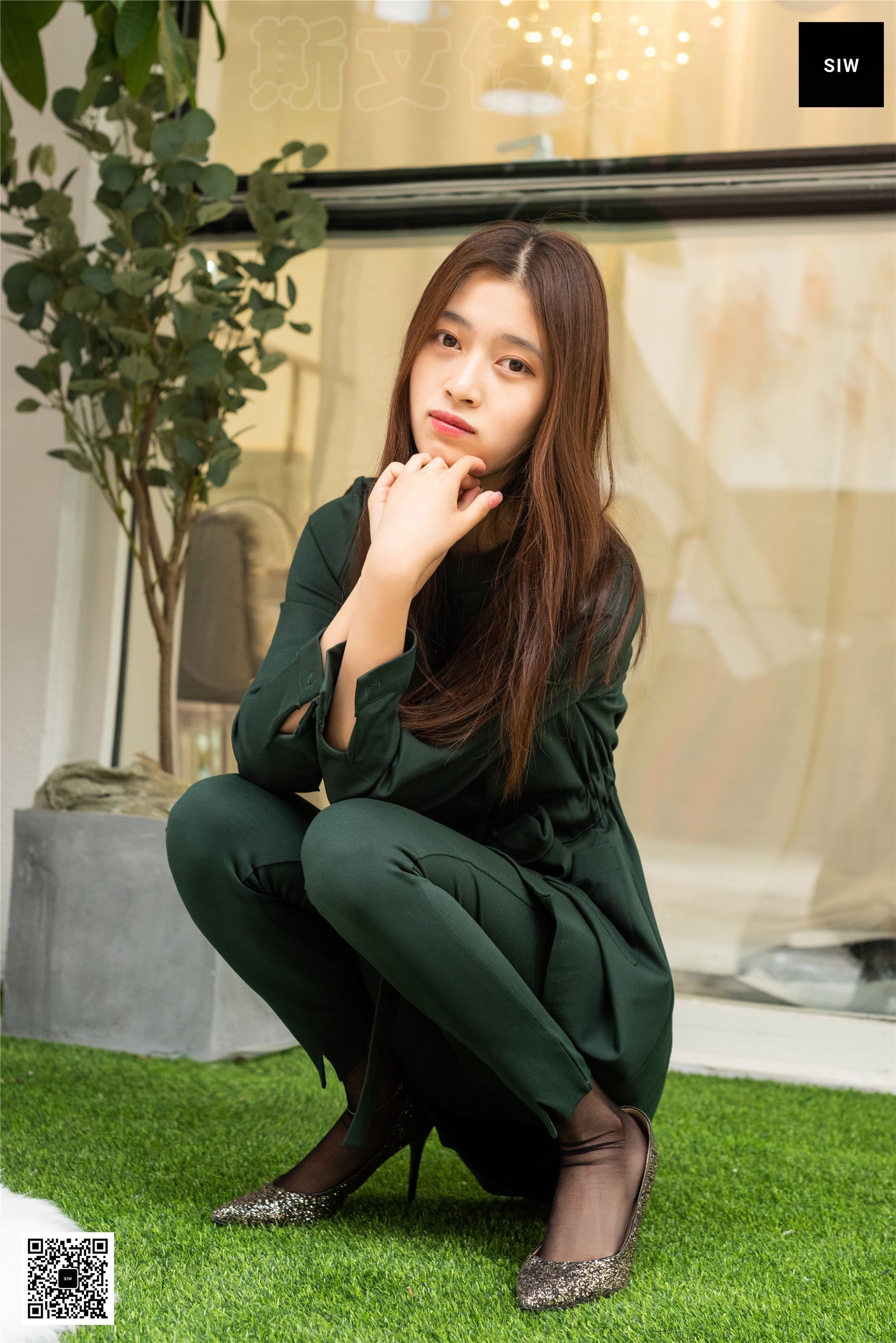 SIW斯文传媒 062 小香风墨绿纯棉气质小脚裤两件 - 甄真